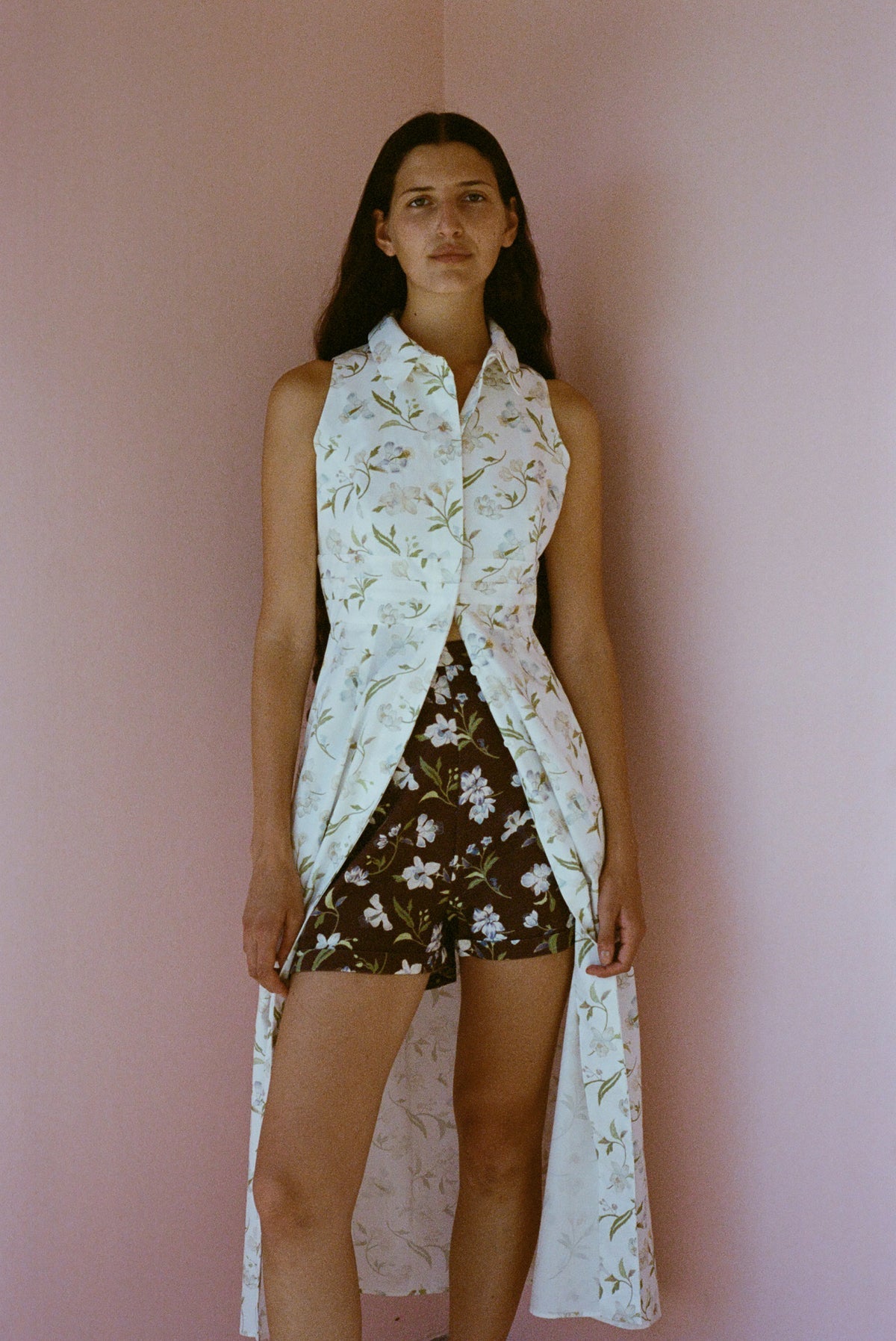 High-Waisted Shorts - Brown Hibiscus