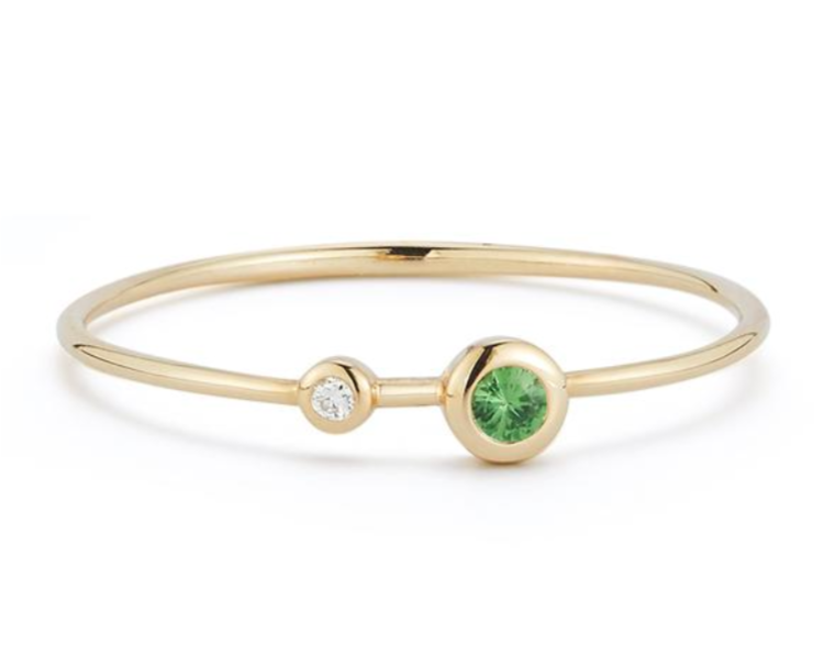 Two Bezel Thin Band - Tsavorite + Diamond