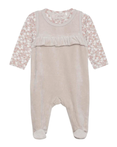 Velour Romper Set with Bodysuit- Mushroom