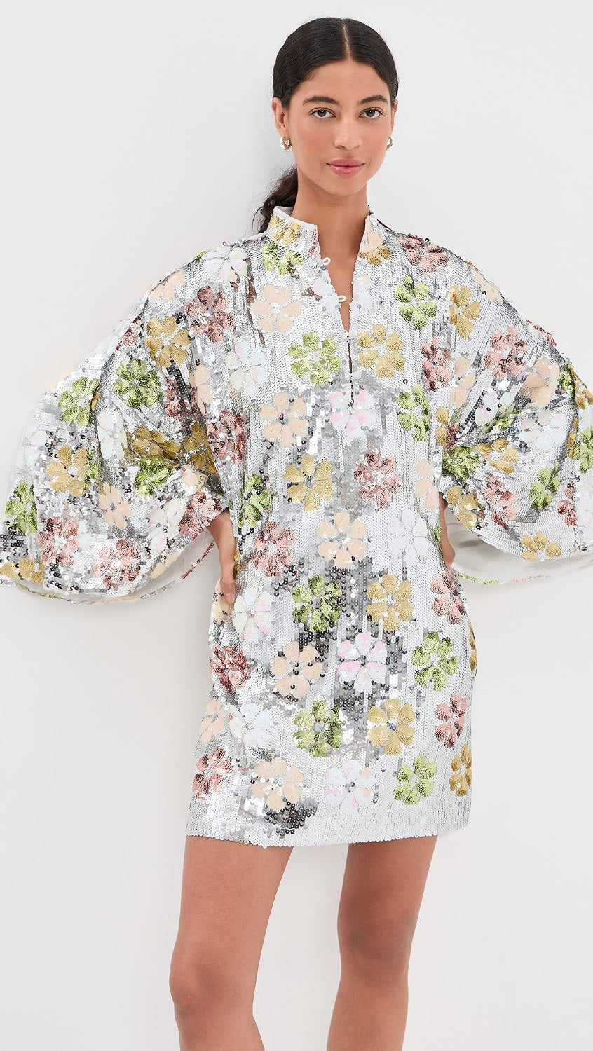 Mini Caftan - Silver Mod Flower Sequin