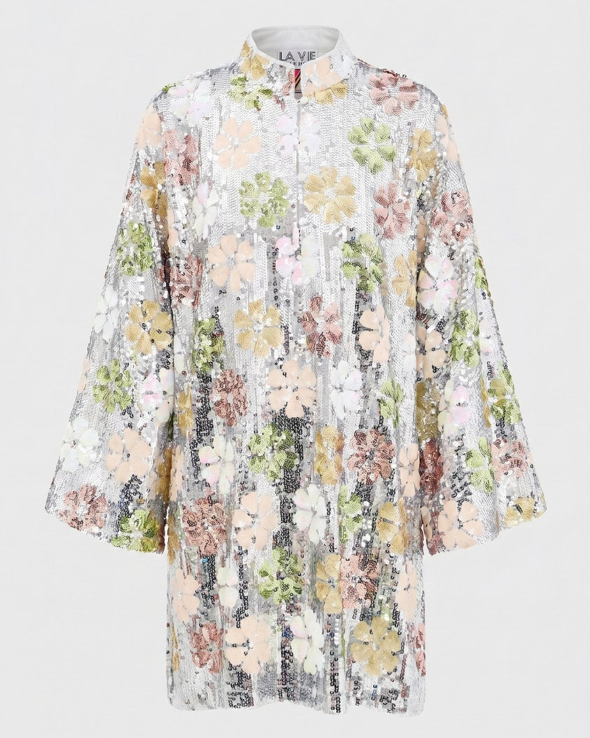 Mini Caftan - Silver Mod Flower Sequin