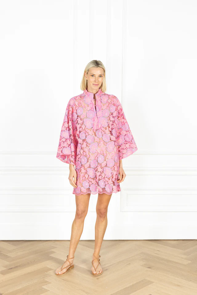 Rosette Shimmer Lace Mini Caftan