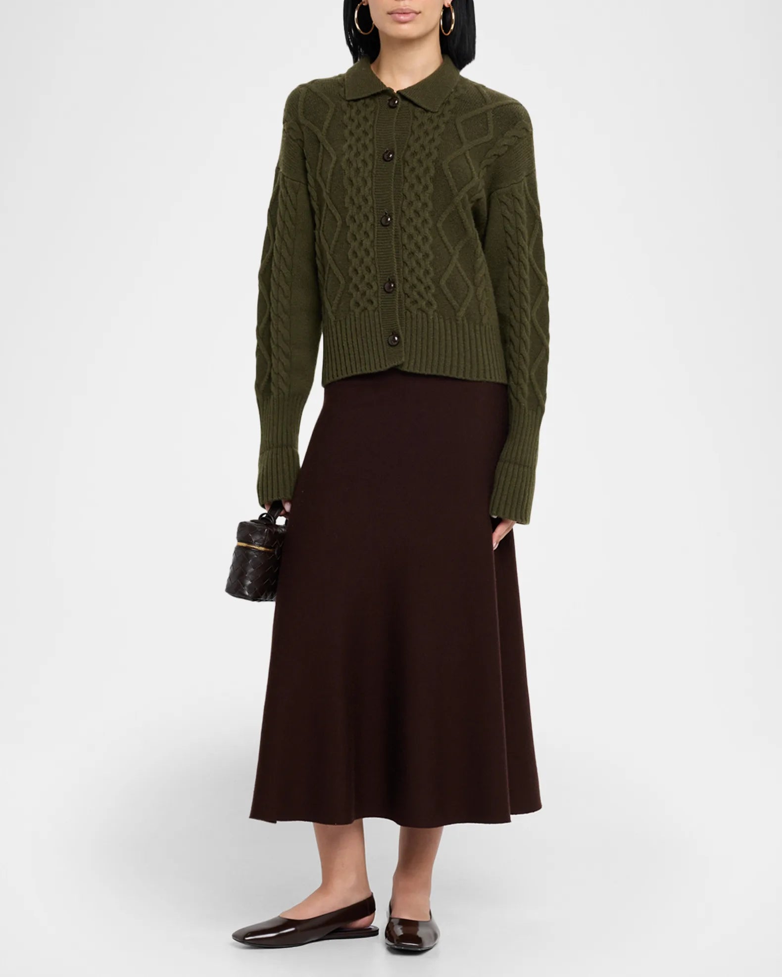 Columbia Cable-Knit Cashmere Cardigan - Dark Olive