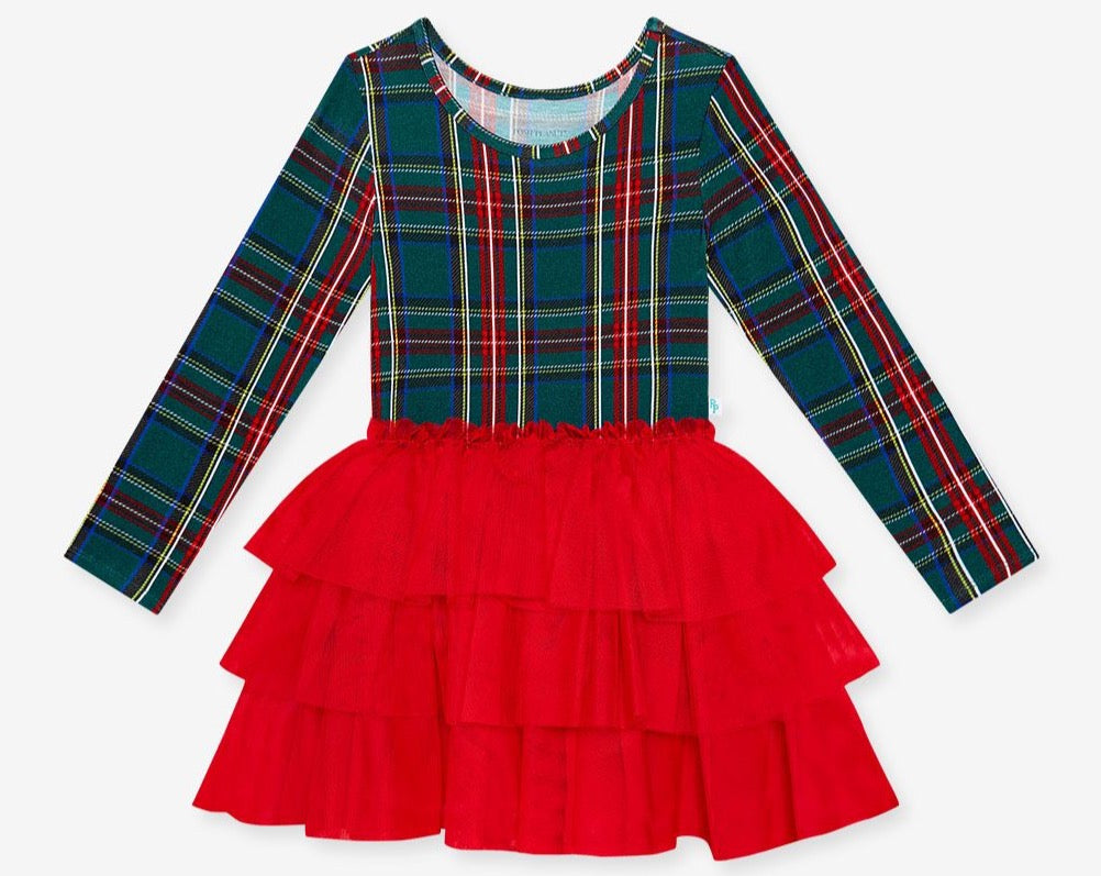 Tartan Plaid Long Sleeve Tulle Dress