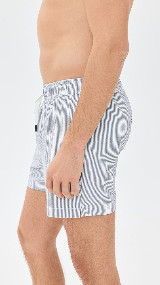 Charles 5" Swim Trunk - Seersucker Micro Stripe in  Deep Navy/White