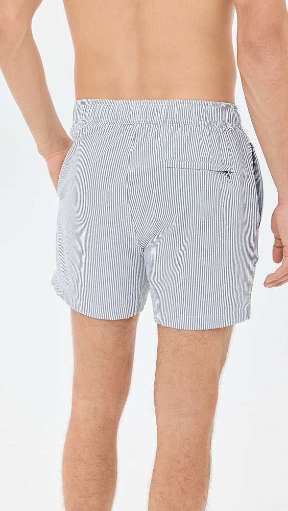 Charles 5" Swim Trunk - Seersucker Micro Stripe in  Deep Navy/White