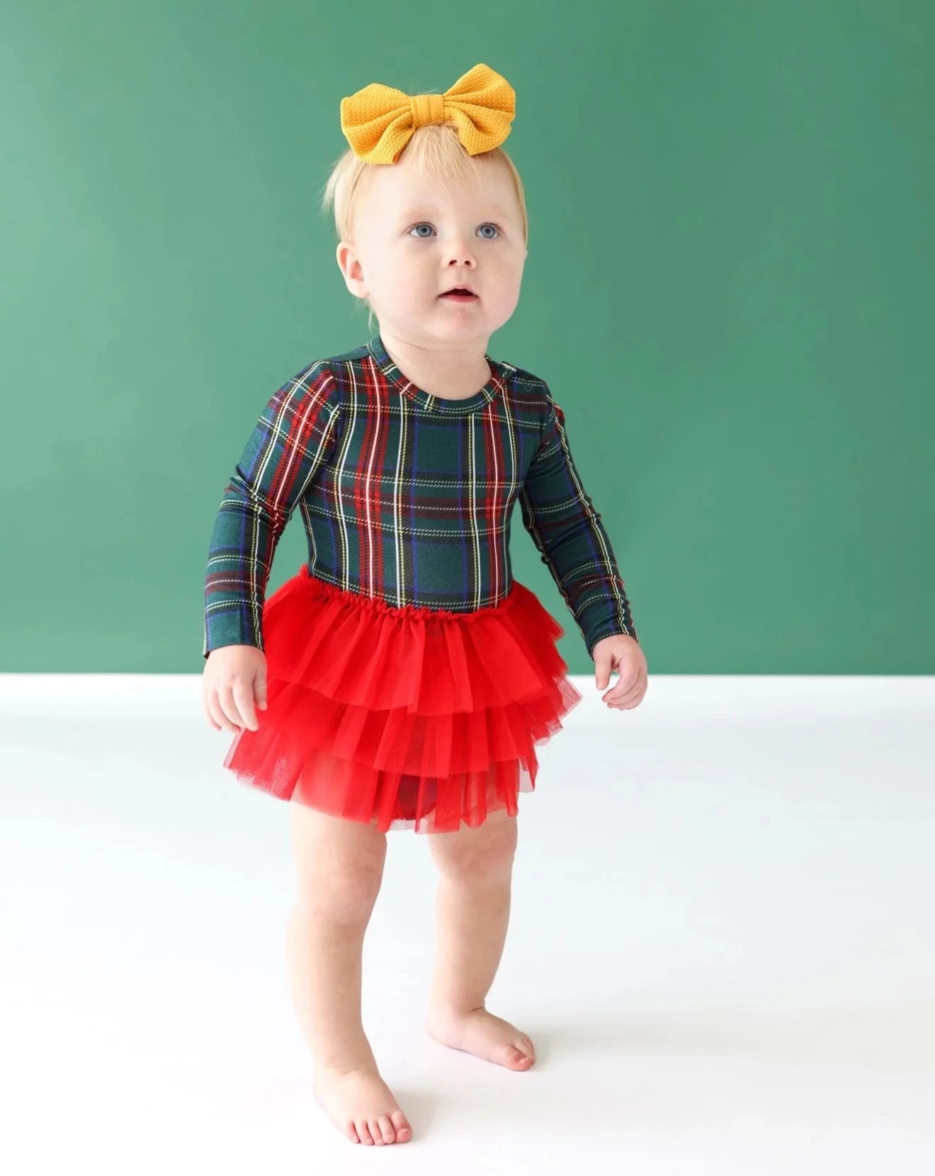 Tartan Plaid Long Sleeve Tulle Skirt Bodysuit