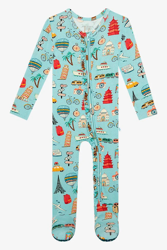 Footie Zippered One Piece - Around the World