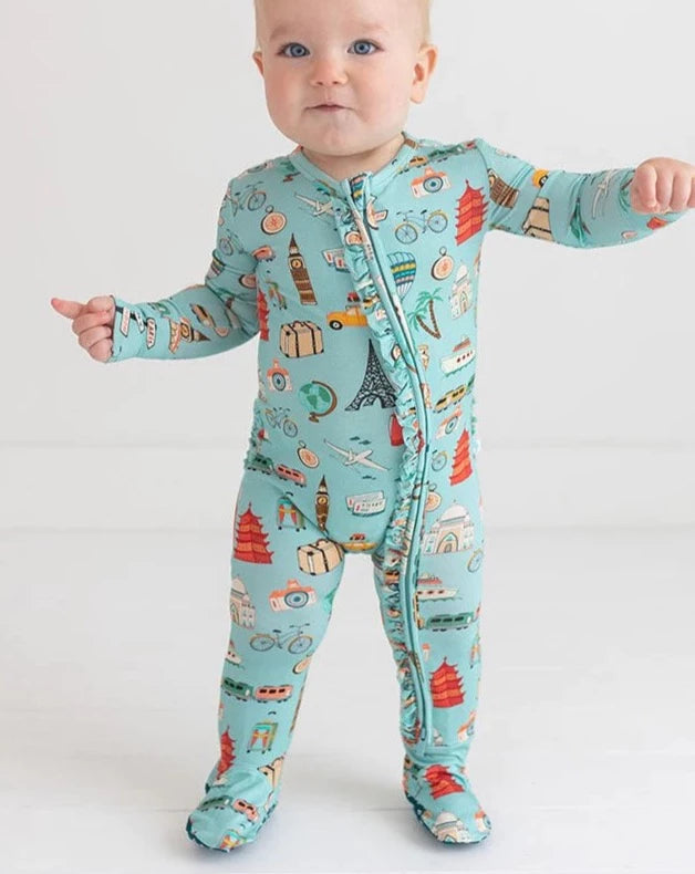 Footie Zippered One Piece - Around the World
