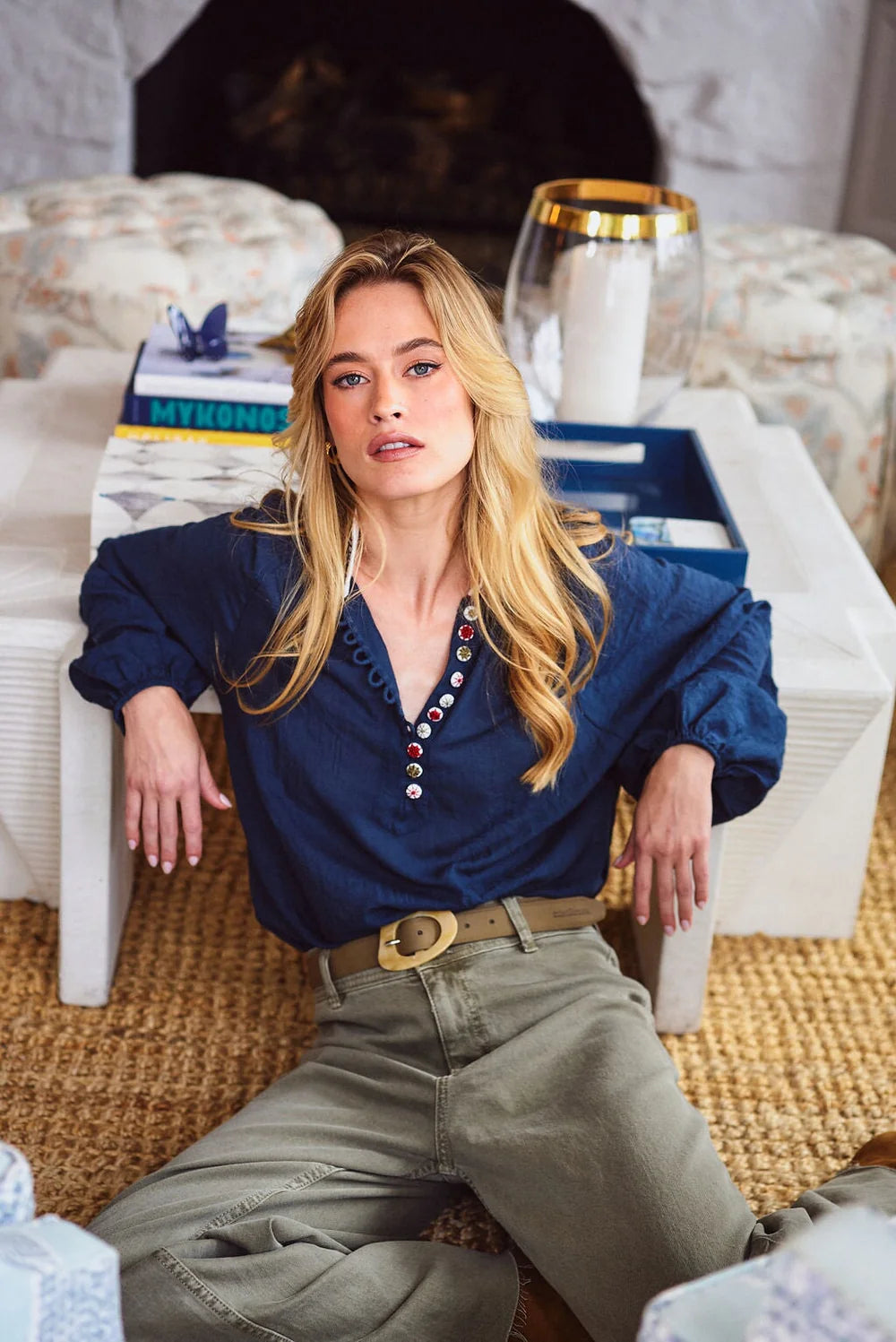 Golab Blouse - Navy & Red