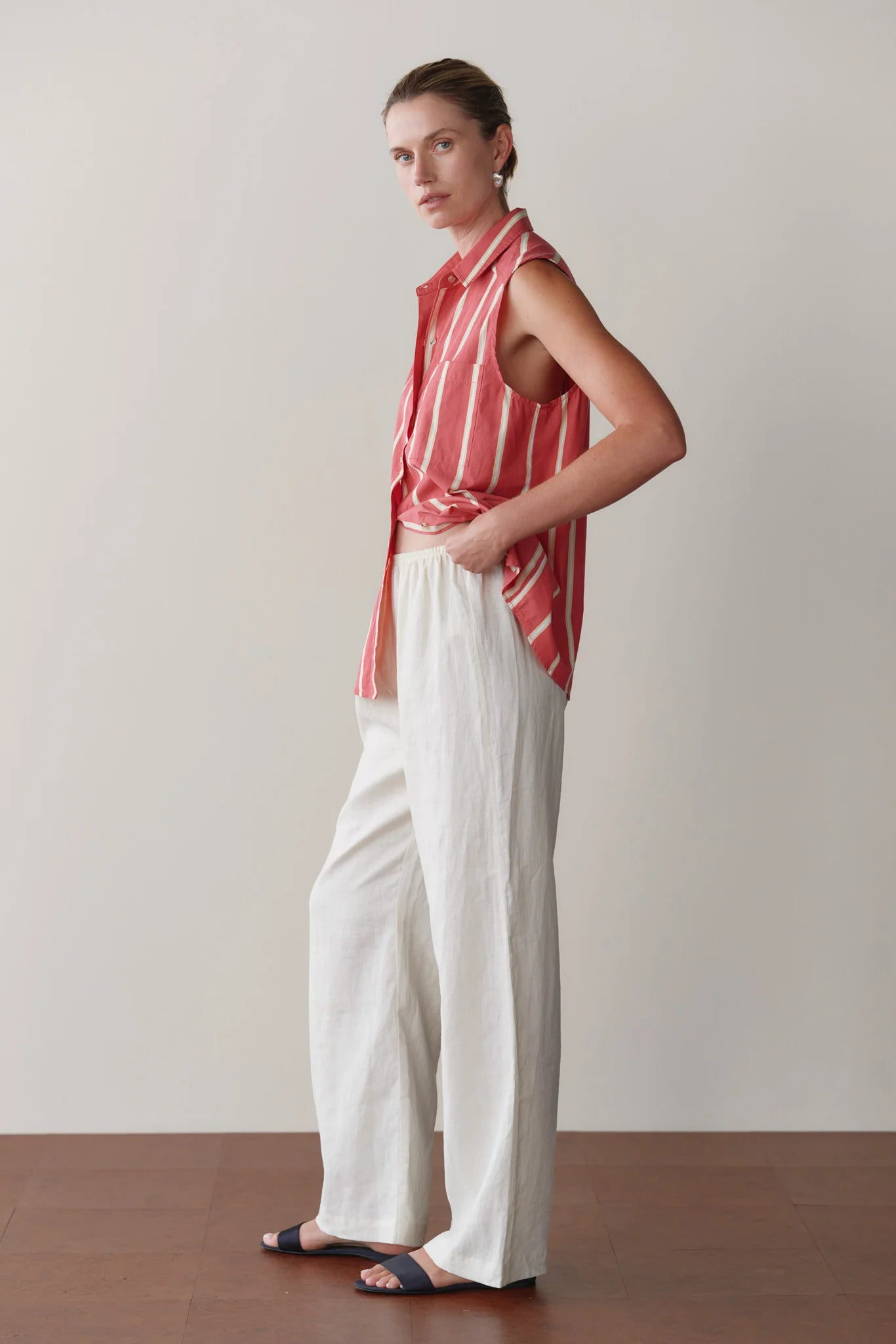 The Linen Simple Pant - Creme