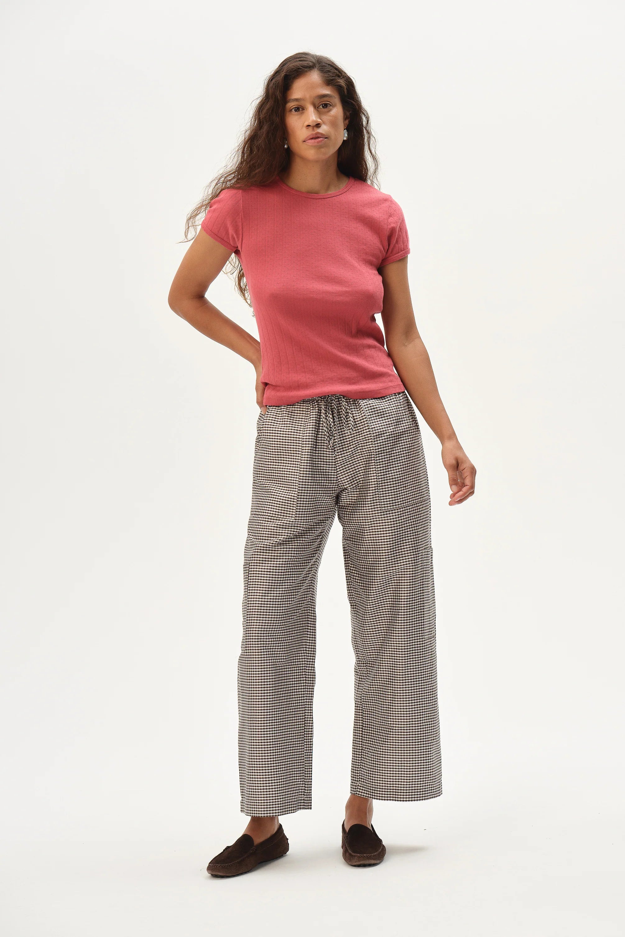 The Taffeta Gingham Drawstring Cargo Pant - Espresso