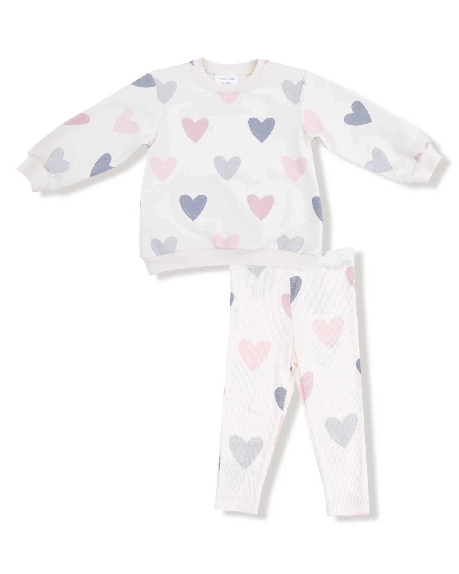 French Terry Puffy Long Sleeve Oversized Sweatshirt & Legging Set - Hearts
