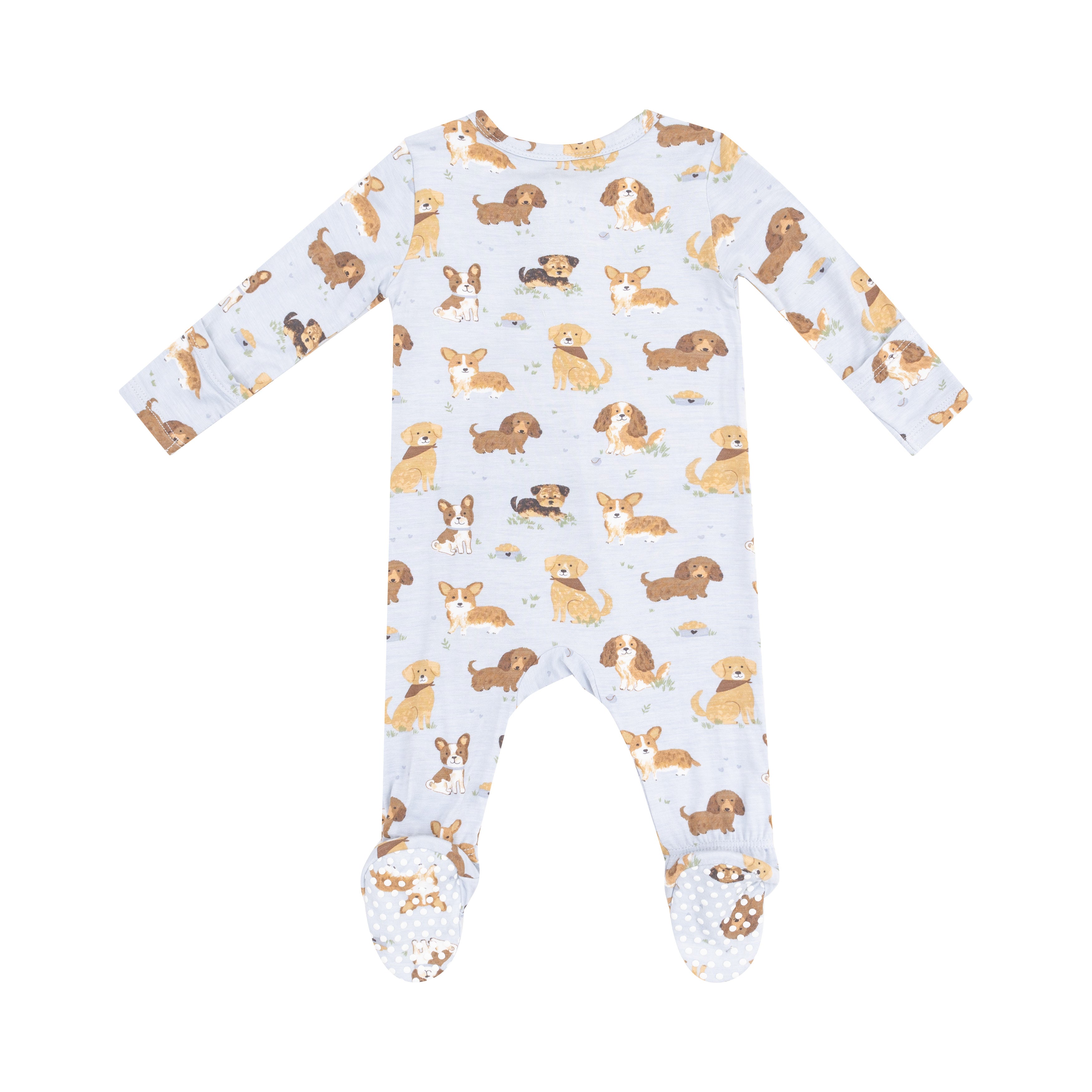 2 Way Zipper Footie - Best Friend Dogs Blue