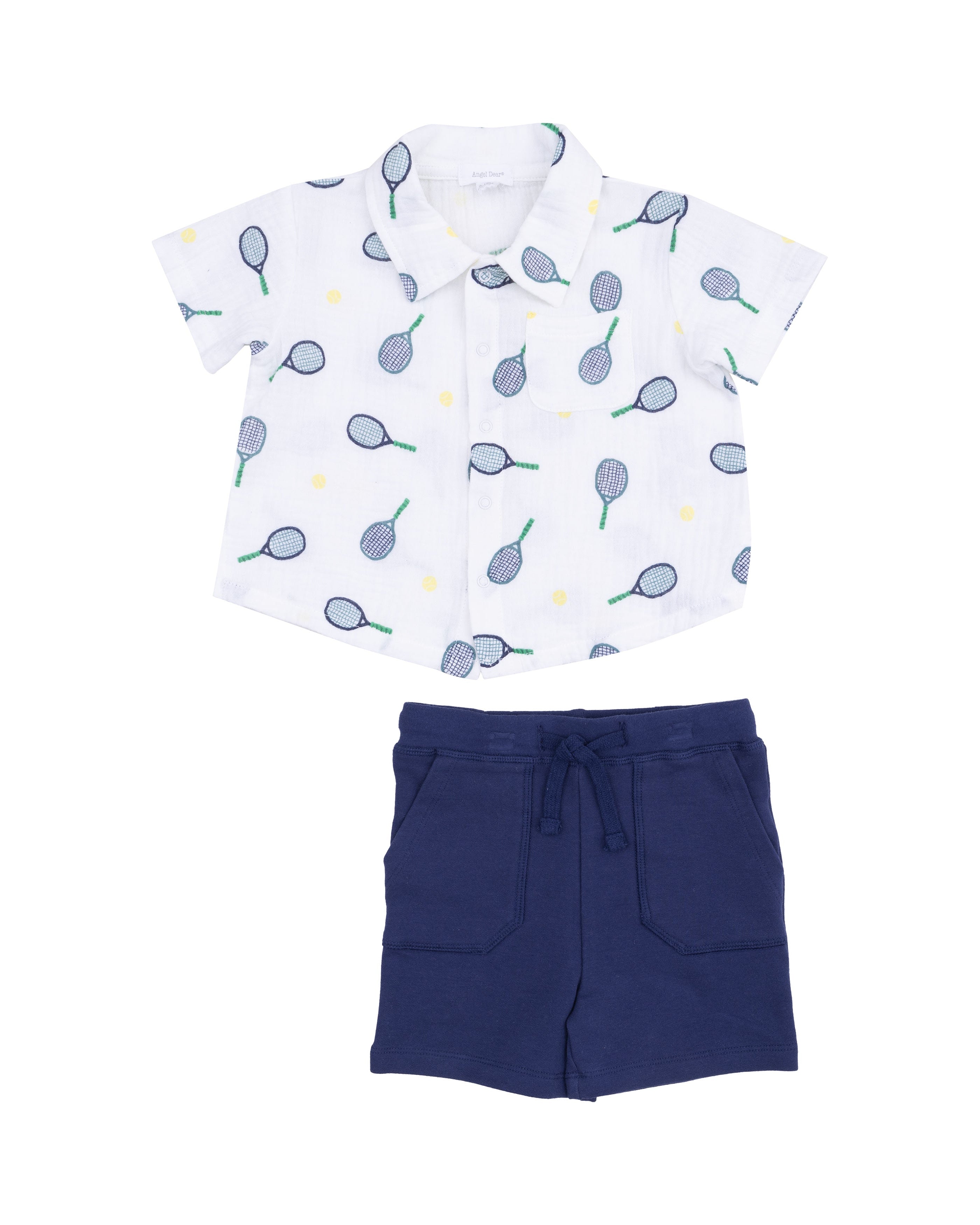 Button Down Polo Muslin With French Terry Short - Tennis