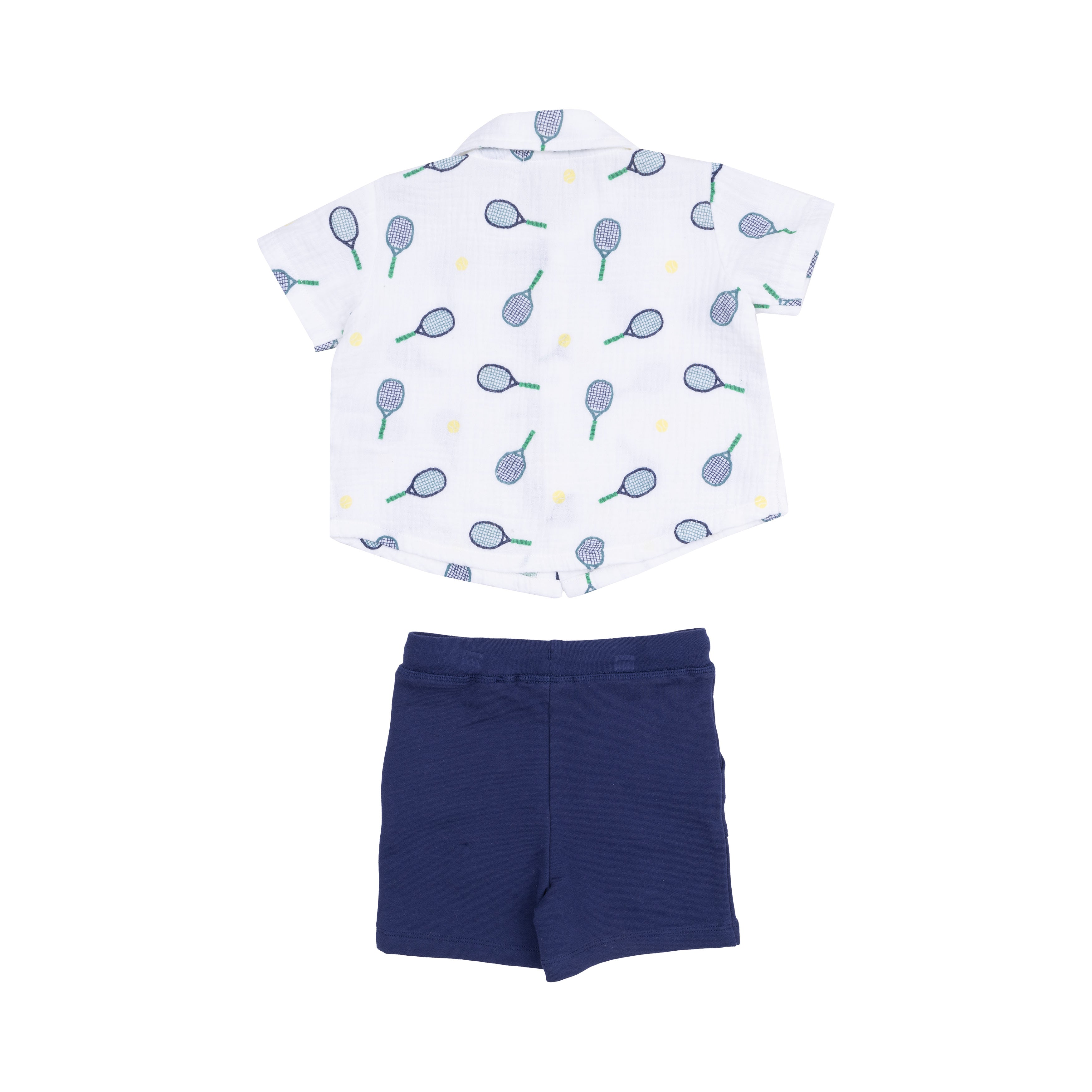 Button Down Polo Muslin With French Terry Short - Tennis