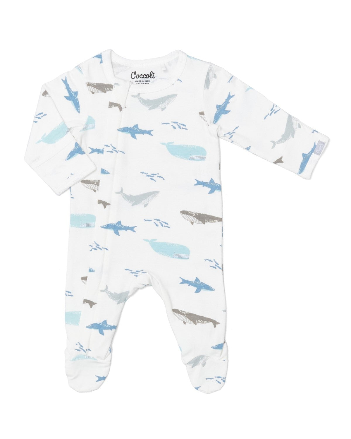 Modal Zipper Footie - Ocean Life on Cream