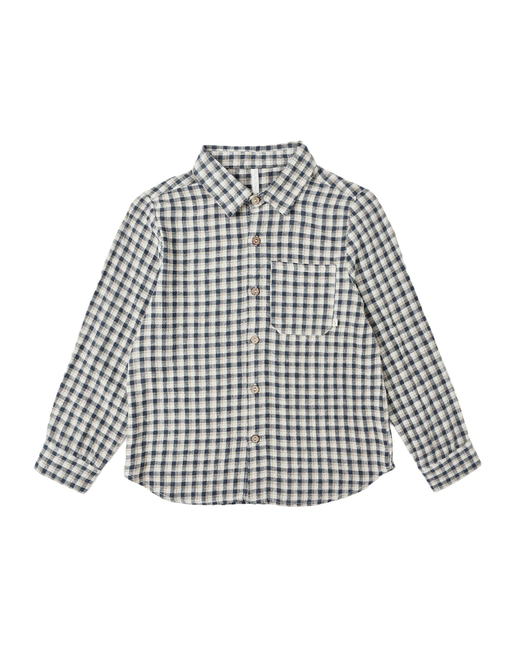 Collared Long Sleeve Shirt - Navy Check