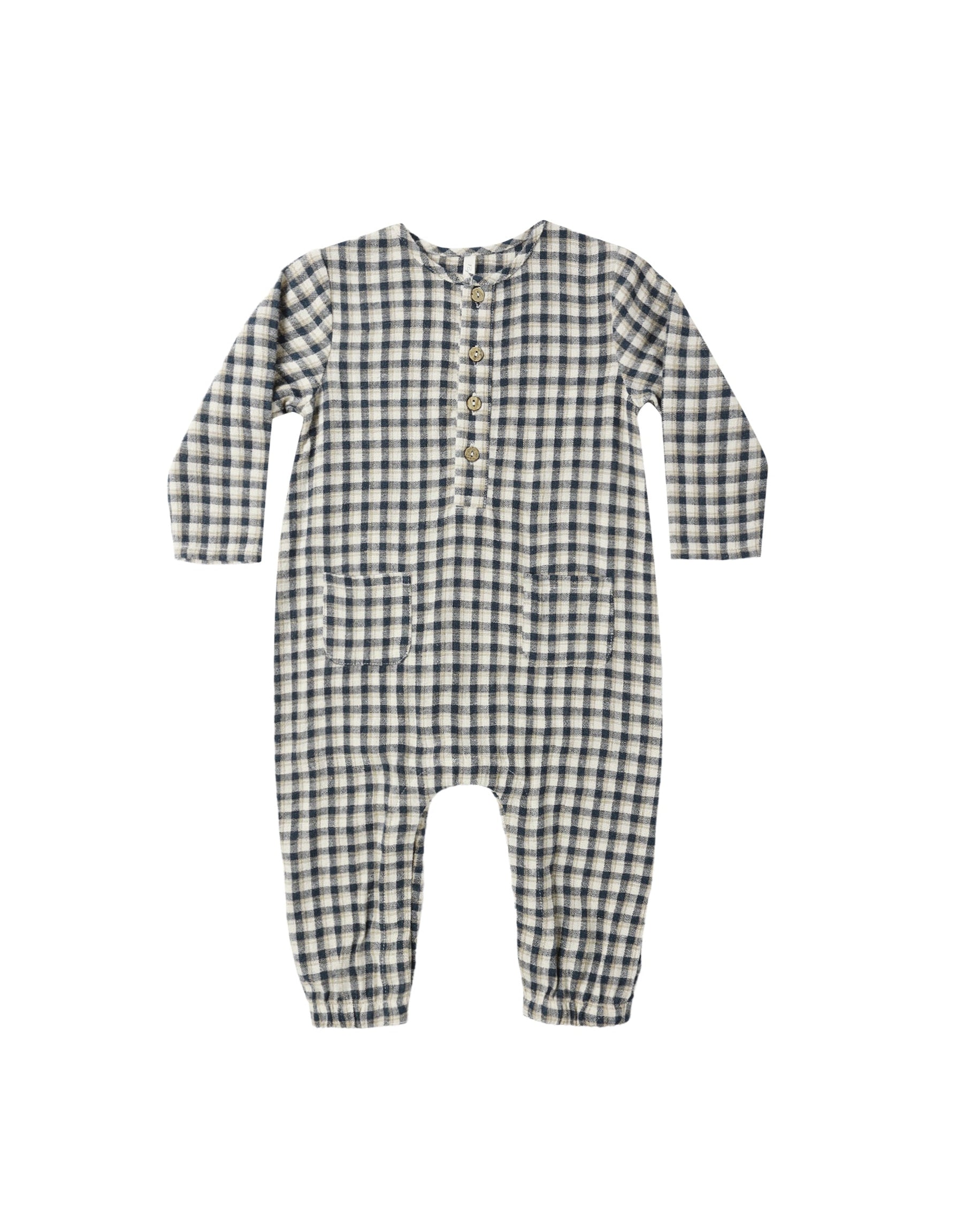 Long Sleeve Woven Jumpsuit - Navy Check