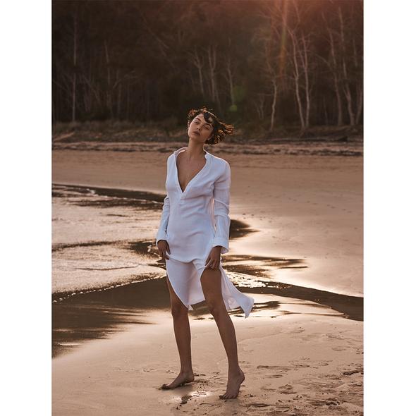 Frieda Crinkle Cotton Shirt Dress - White