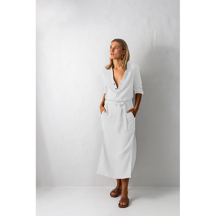 Frieda Crinkle Cotton Shirt Dress - White
