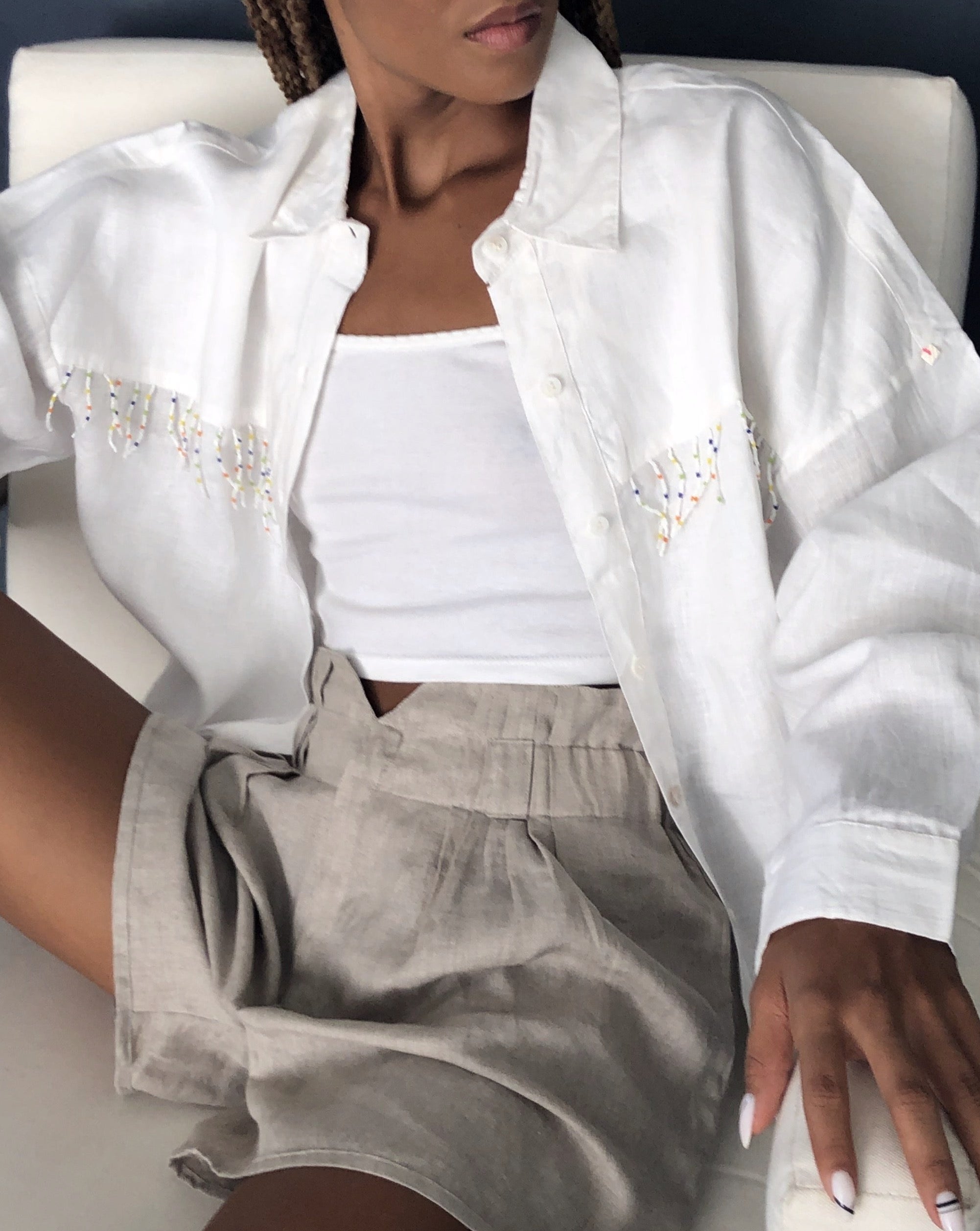 White Ulu with Multi Colored Fringe