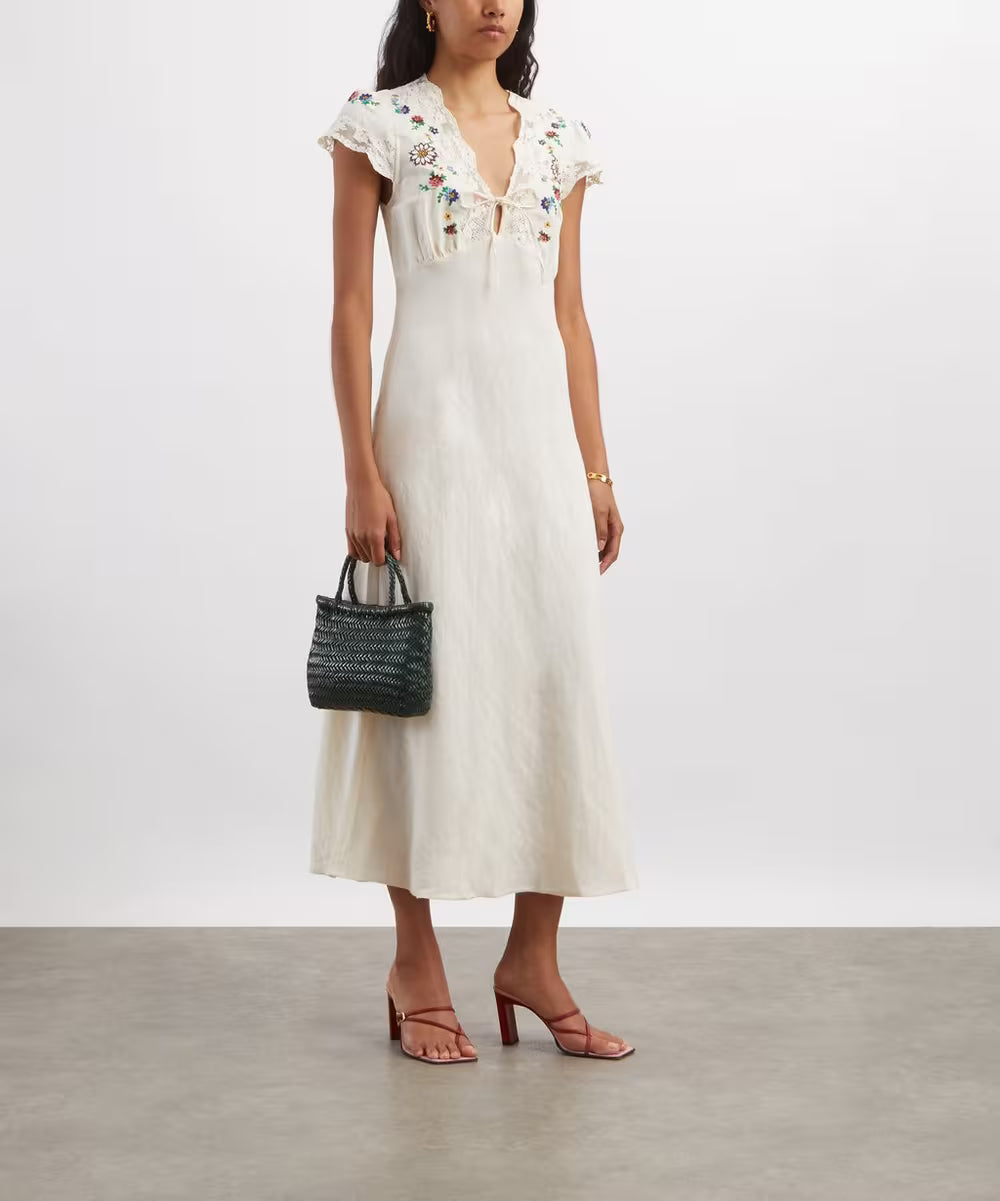 Amari Dress Daisy - Sun Embroidery Cream