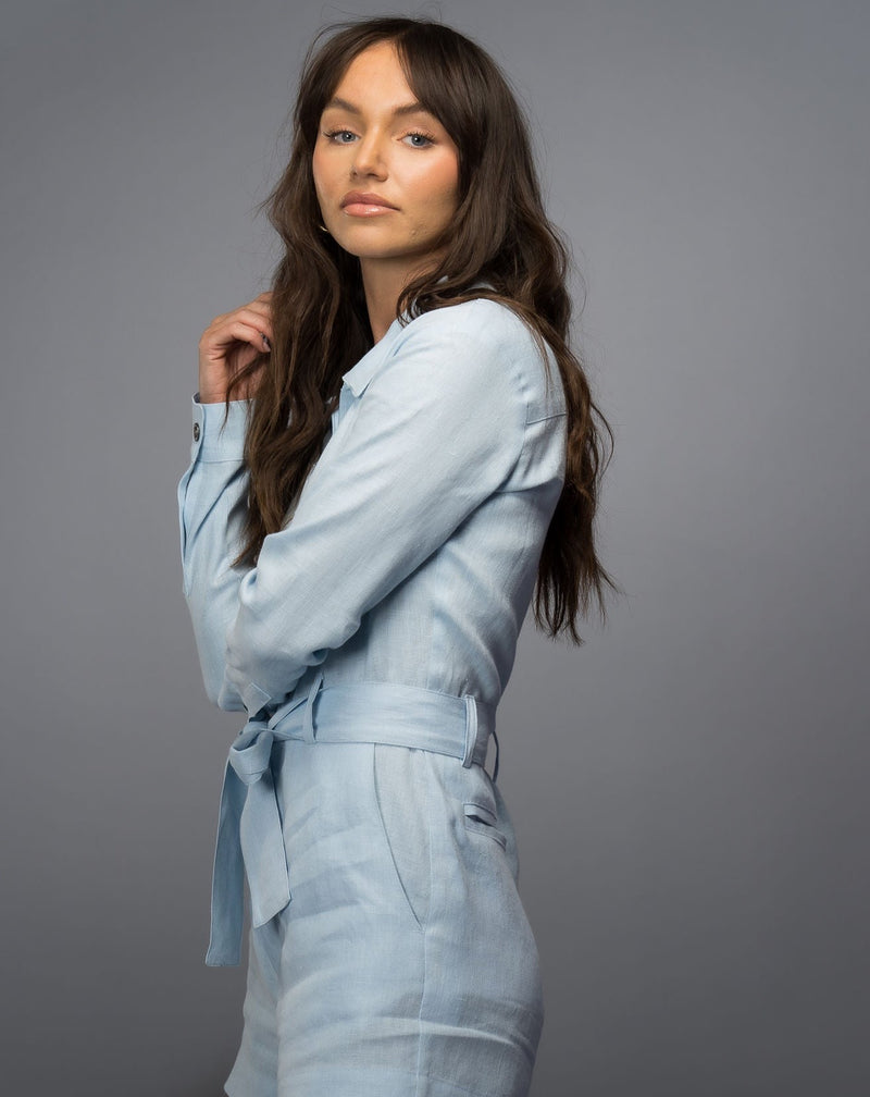 Trendsetter Romper - Power Blue Linen