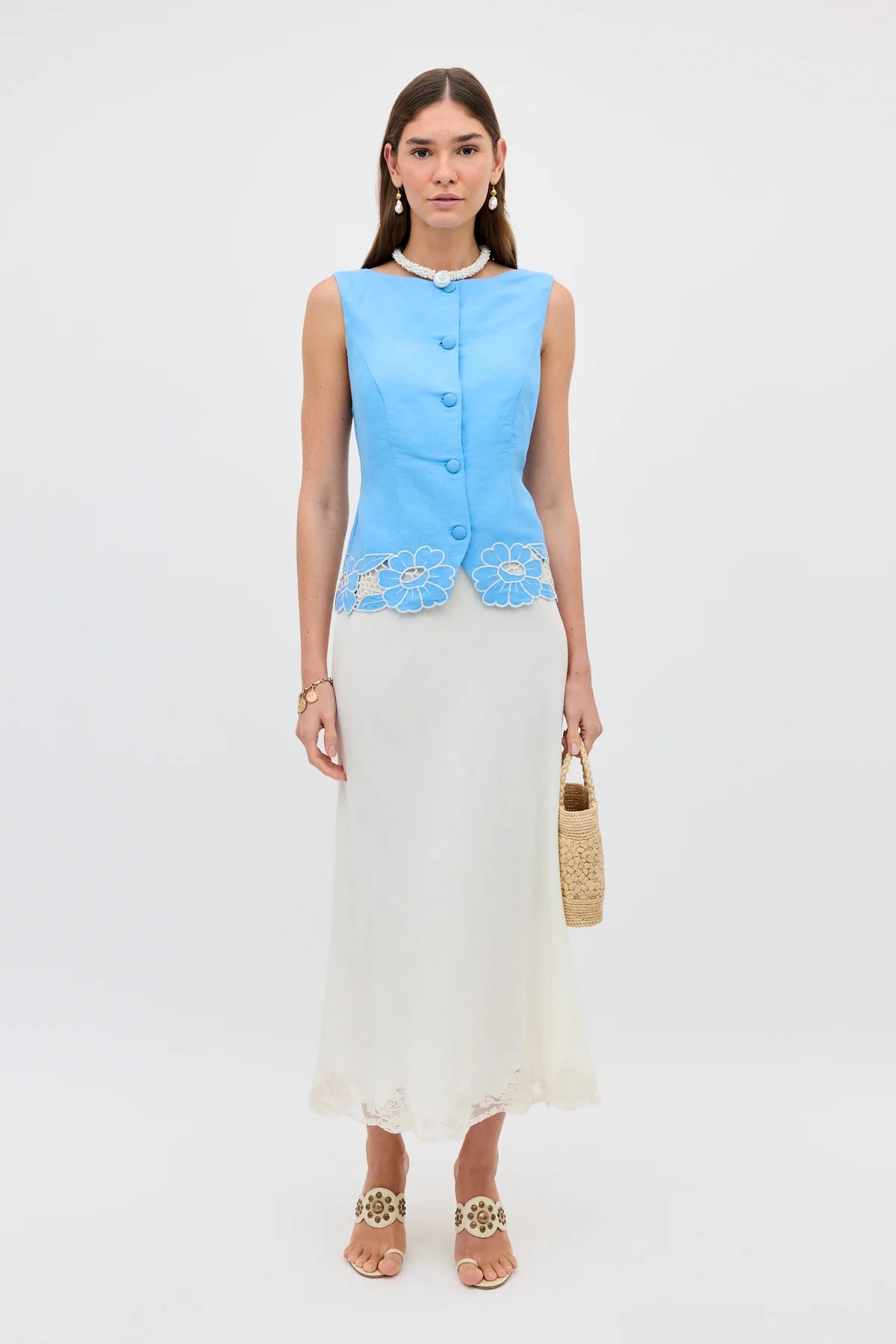 Lucca Top - Daisy Cutwork Embroidery Blue