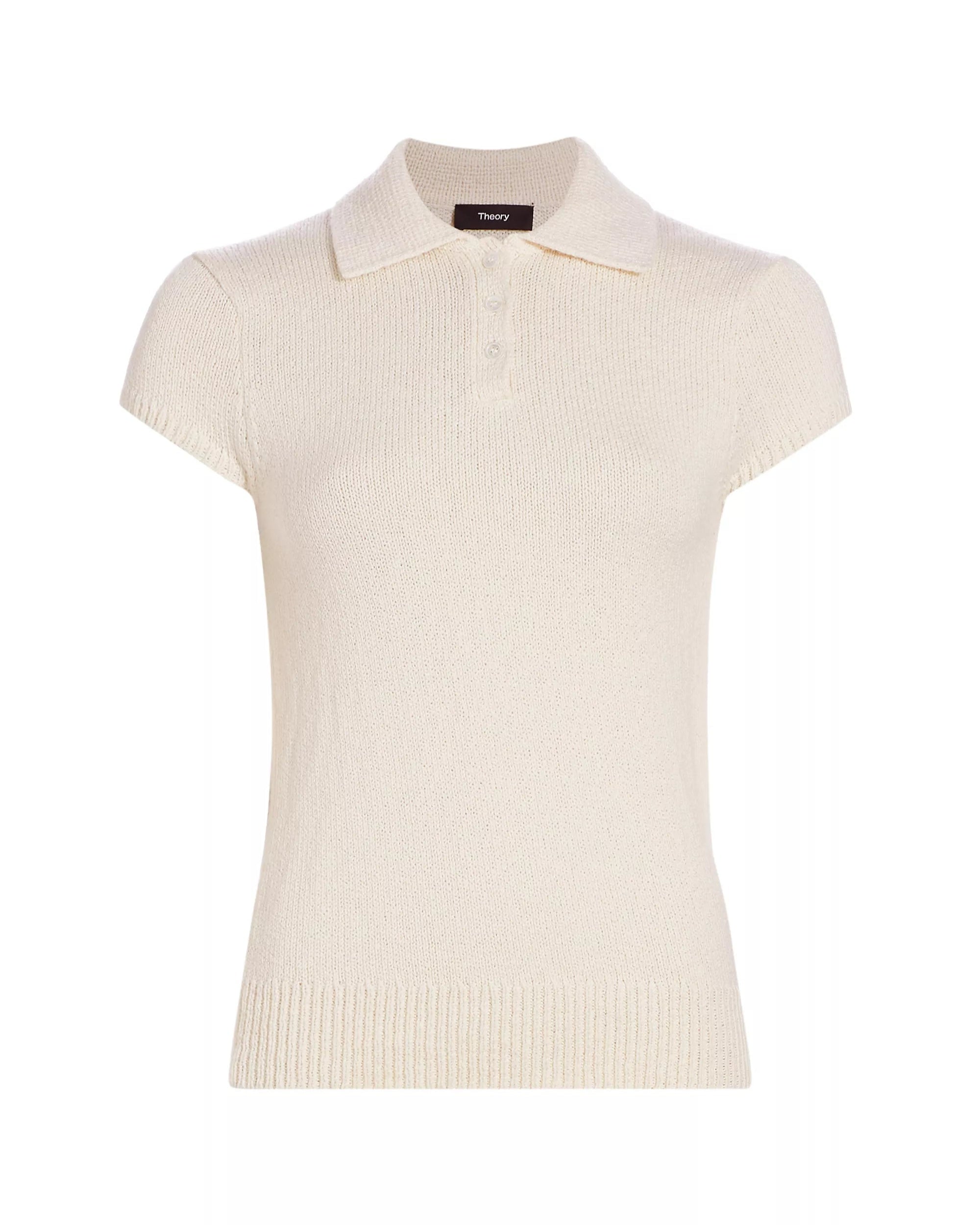 Cap-Sleeve Polo Top - Off White