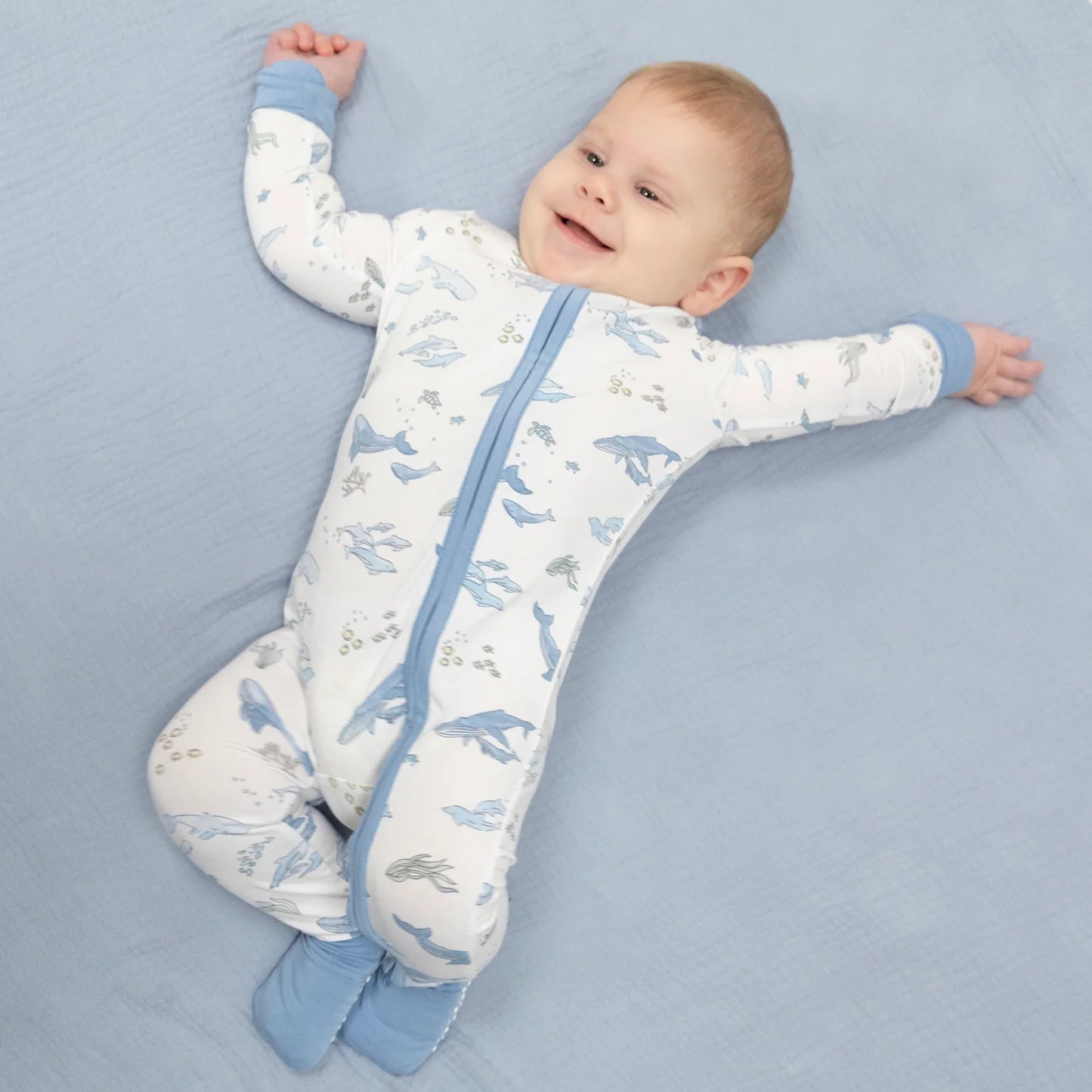 Convertible Romper - Watercolor Blue Whales
