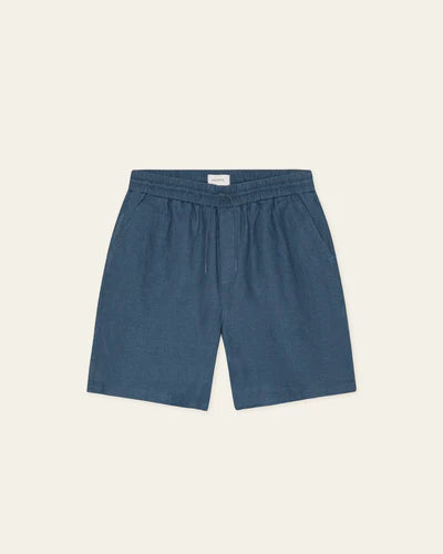 Drawstring Linen Shorts - Dark Denim Blue
