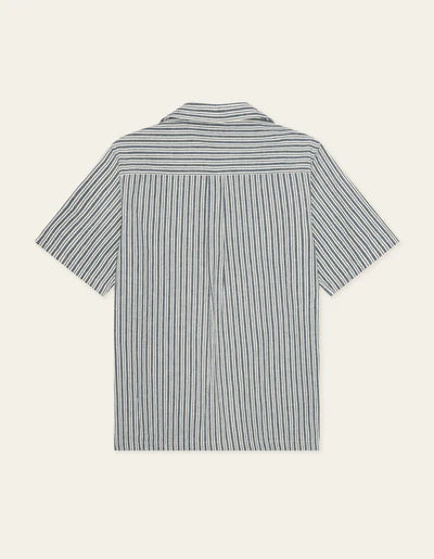 Stripe Cotton-Linen SS Shirt - Dark Denim Blue