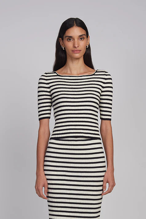 Nena Stripe Top - Ivory/Black Stripe