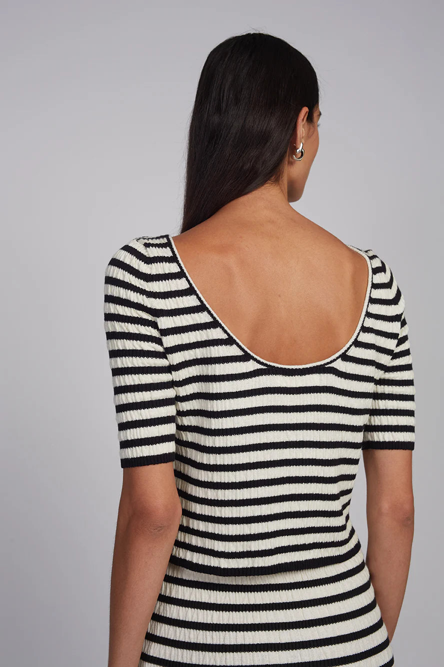 Nena Stripe Top - Ivory/Black Stripe