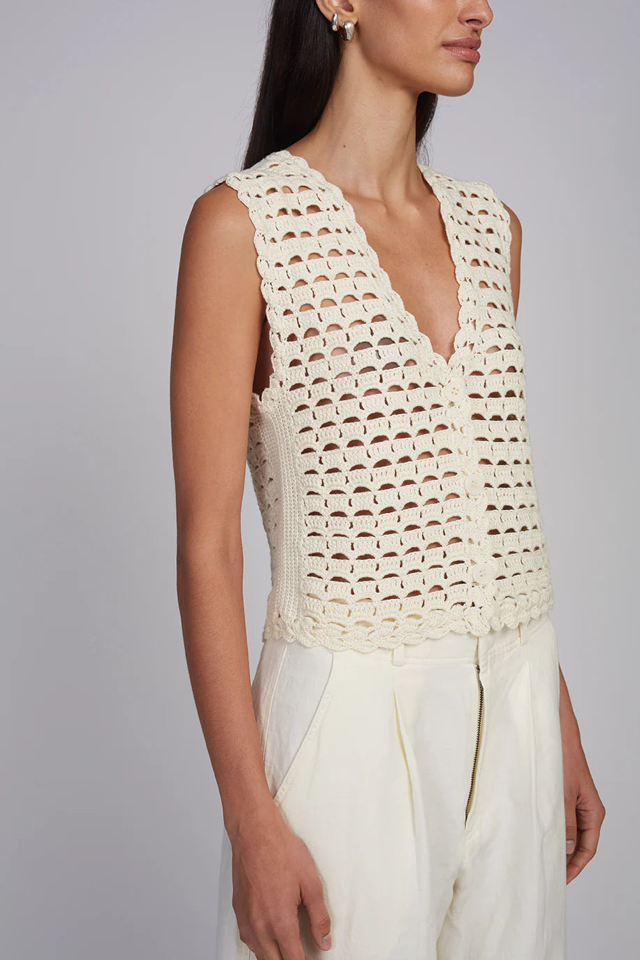 Ellie Crochet Vest - Ivory