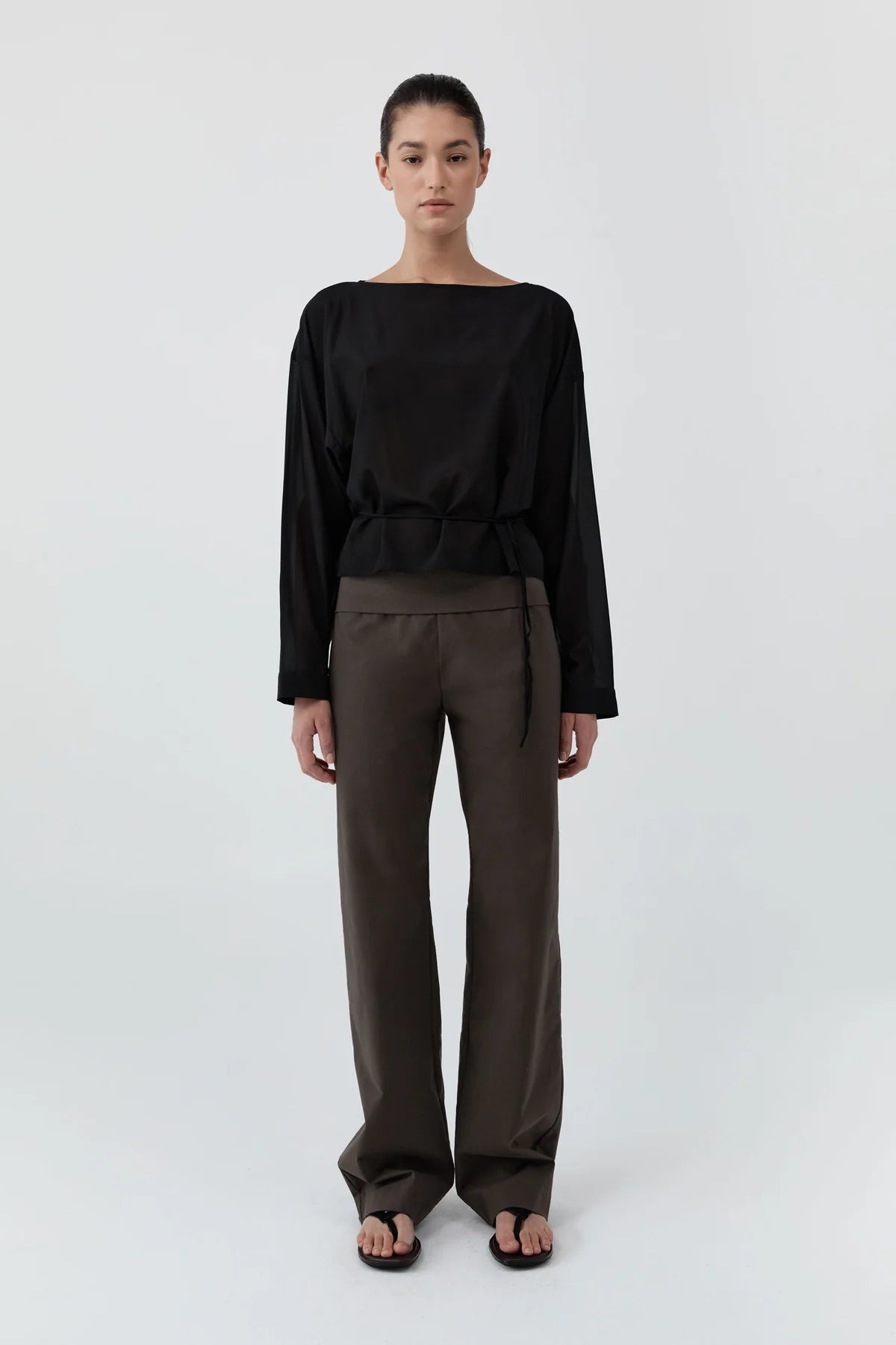 Stretch Silk Bateau Top - Black