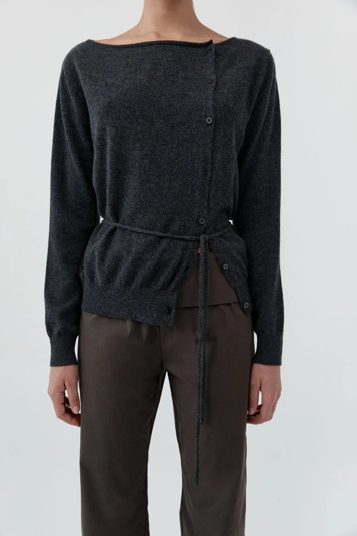 Cashmere Asymm Cardigan - Charcoal Melange