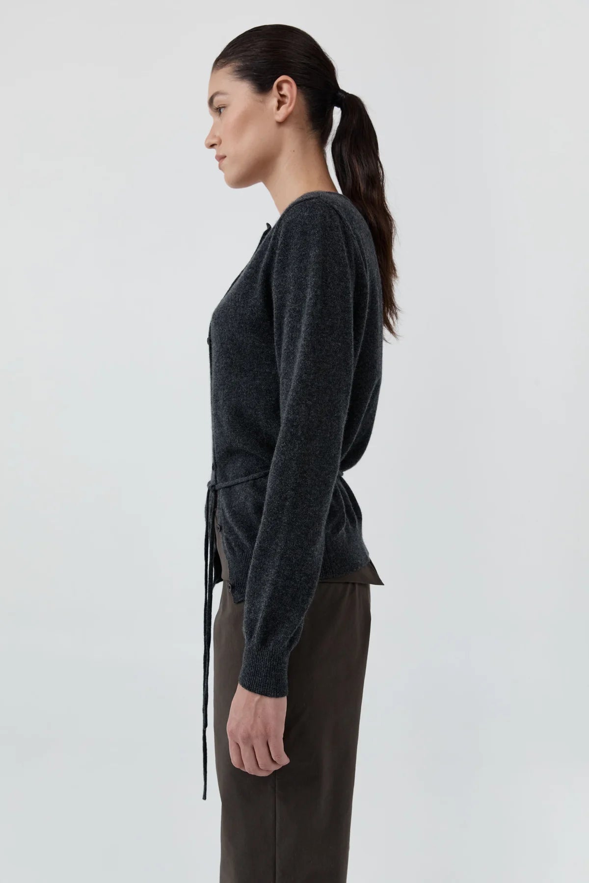 Cashmere Asymm Cardigan - Charcoal Melange