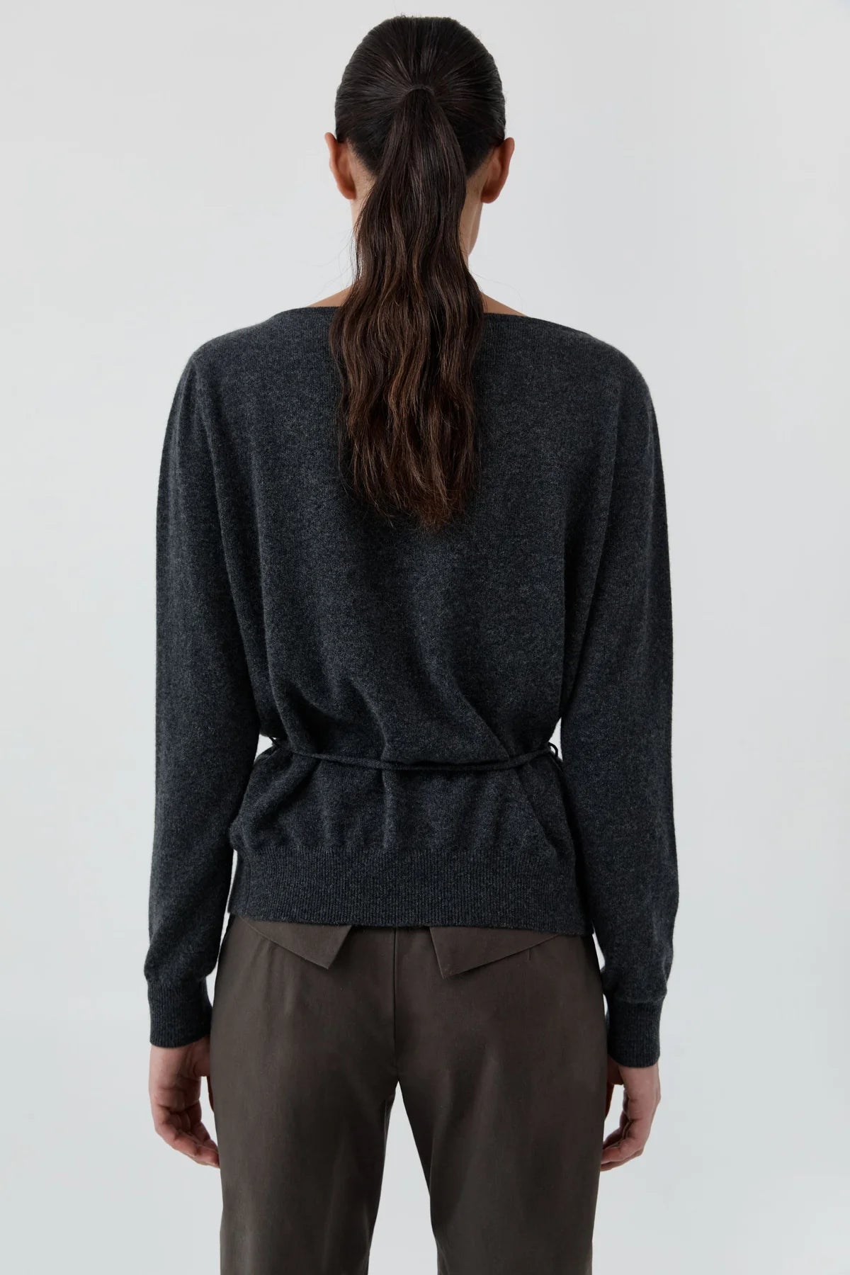 Cashmere Asymm Cardigan - Charcoal Melange