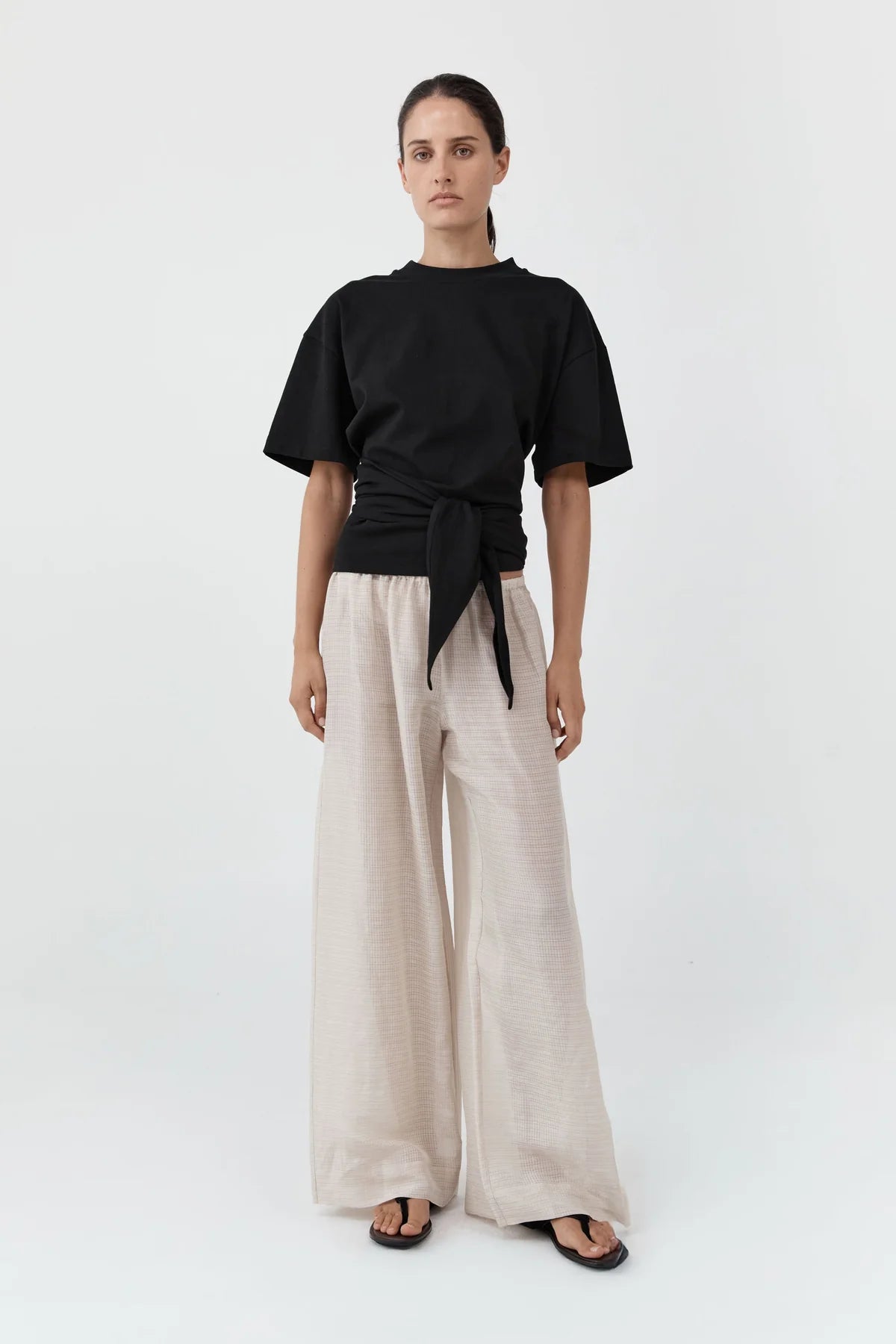 Woven Check Relaxed Pants - Soft Ash