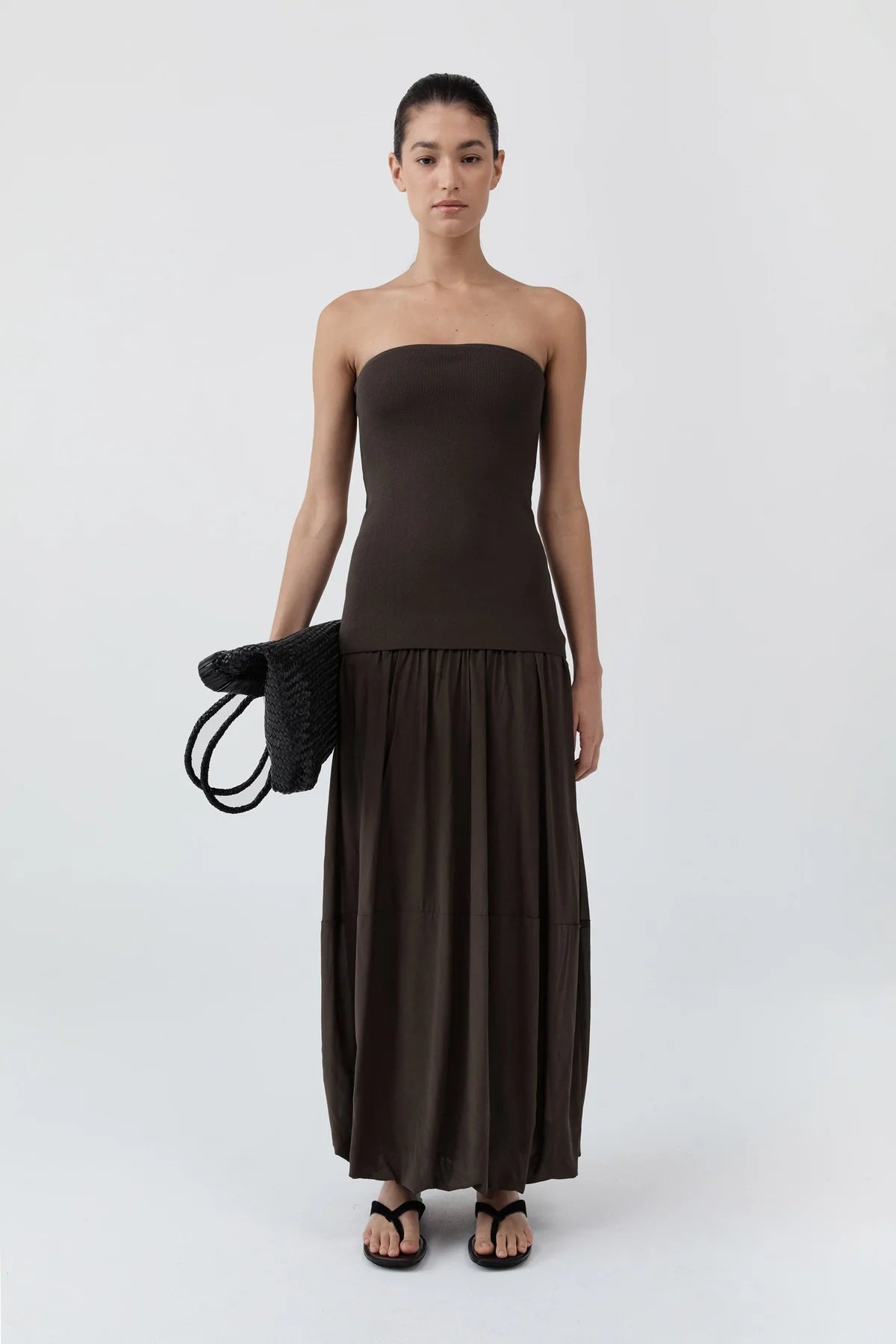 Strapless Balloon Hem Dress - Cedar