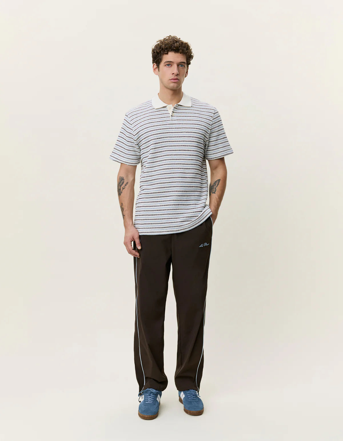 Knitted Stripe Polo - Eggnog White