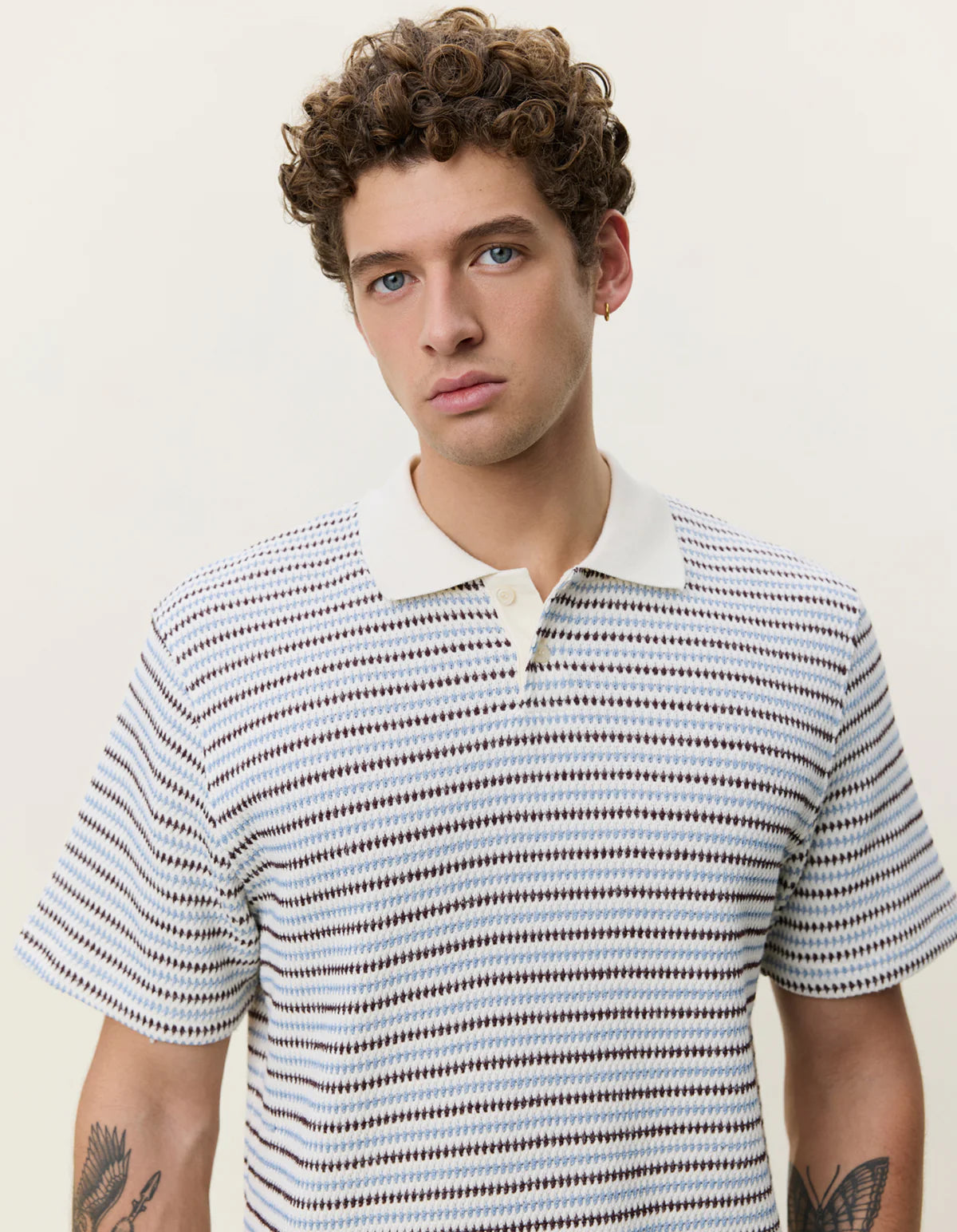Knitted Stripe Polo - Eggnog White