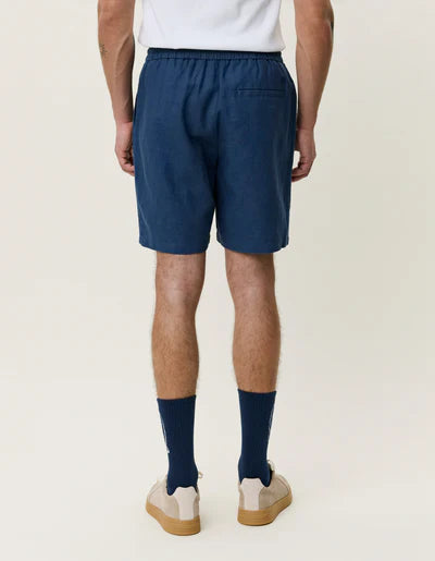 Drawstring Linen Shorts - Dark Denim Blue