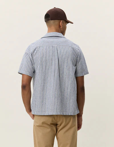 Stripe Cotton-Linen SS Shirt - Dark Denim Blue