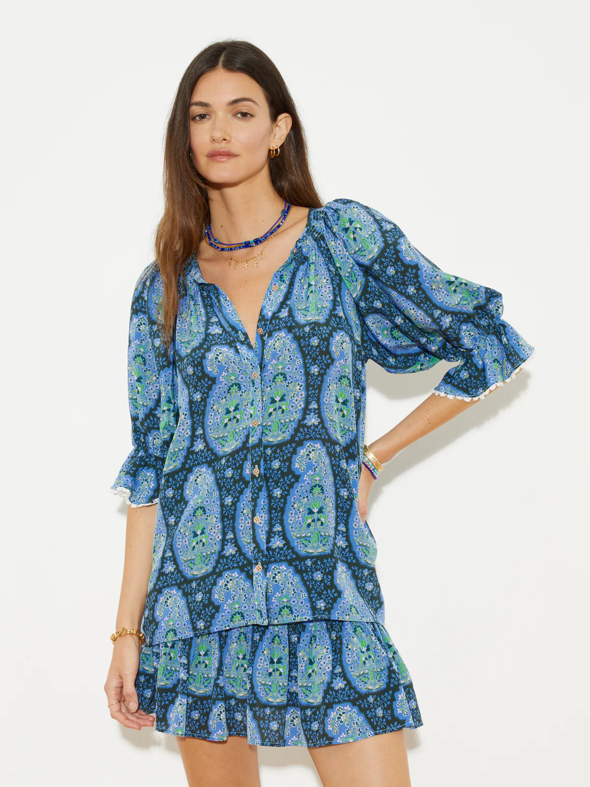 Onda Short Sleeve Blouse - Blue Paisley