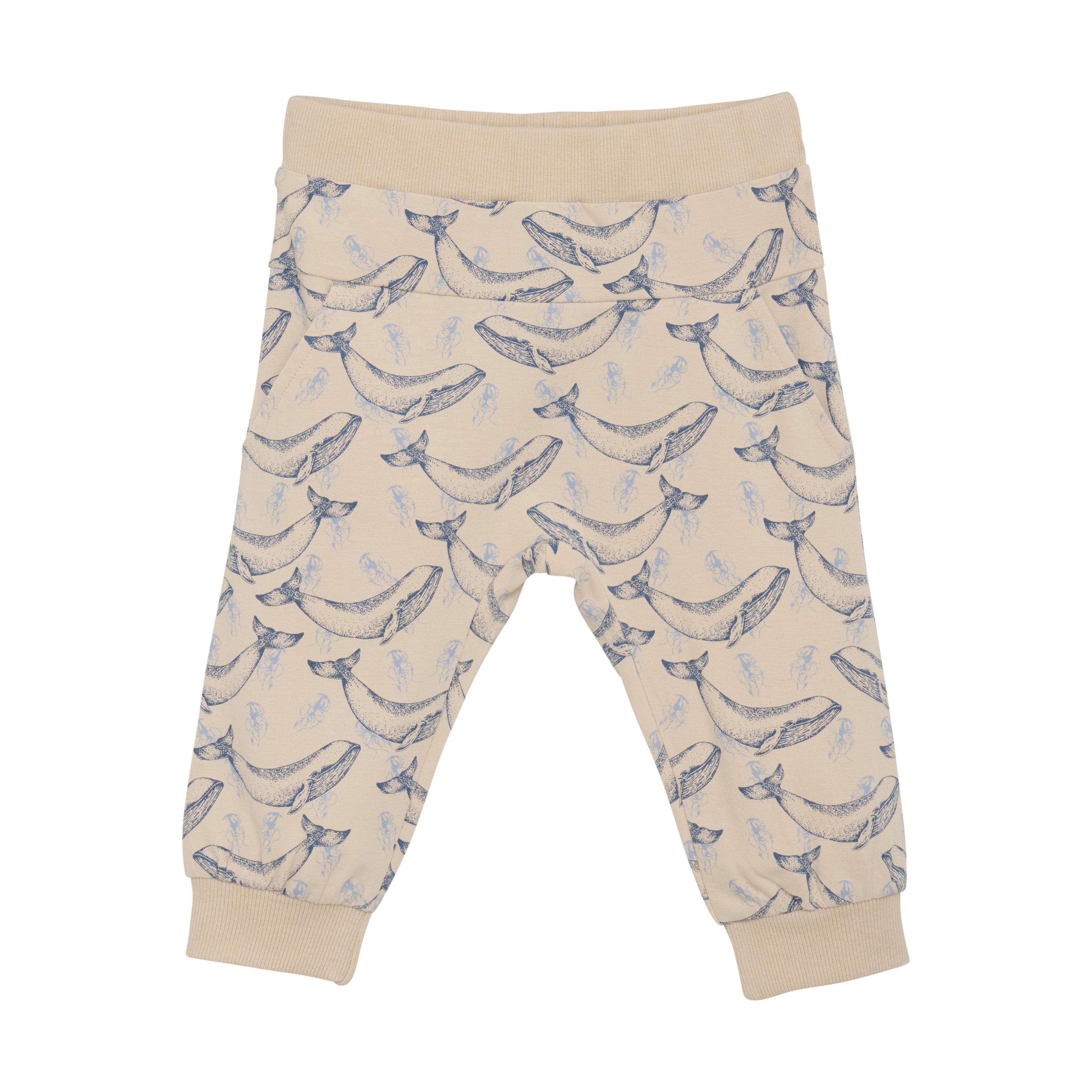 Whale Print T-Shirt and Pants Set - Dusty Blue and Cement