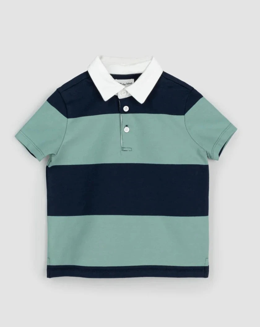 Navy and Seafoam Yarn-Dyed Stripe Rugby Top