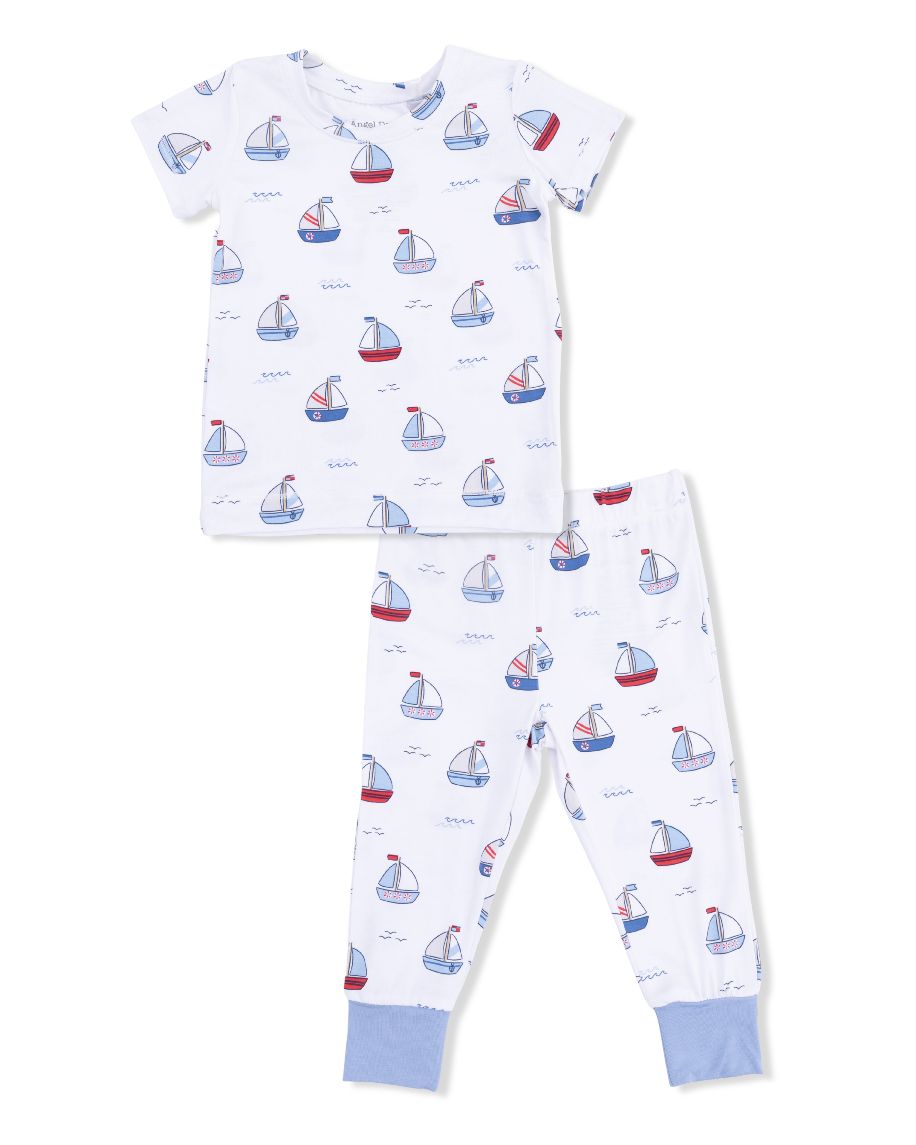Short Sleeve Loungewear Set - Bubbly Sailboats Blue